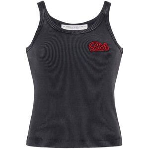 ALESSANDRA RICH Ribbed Tank Top with Logo Patch Women GREY T-Shirts & Tops